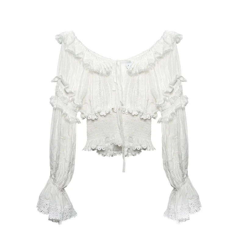 Женская кружевная белая блузка в Корейском стиле и мини-юбка новый топ с