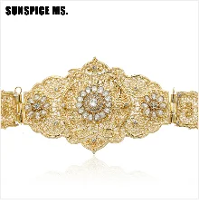 SUNSPICE-MS, марокканский женский золотой пояс для свадебного платья, разноцветные стразы, этнический кафтан, широкая талия, цепочка, украшения для тела