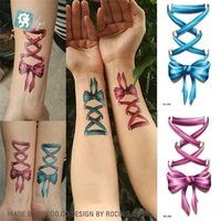 harajuku waterproof temporary tattoos for lady women purple 3d lovely bows ribbon design tattoo sticker free shipping rc2209