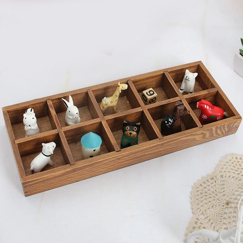 

10 Lattices Retro Wooden Desktop Storage Box Rectangle Succulent Plants Box