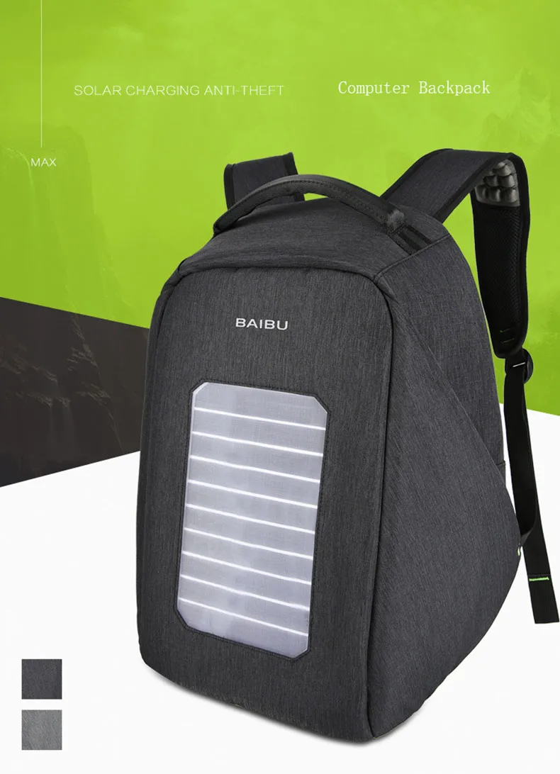 BAIBU рюкзак с солнечной зарядкой USB для мужчин анти-ноутбук компьютер водонепроницаемый дорожные сумки для подростков мужчин женщин Fallow школьные сумки