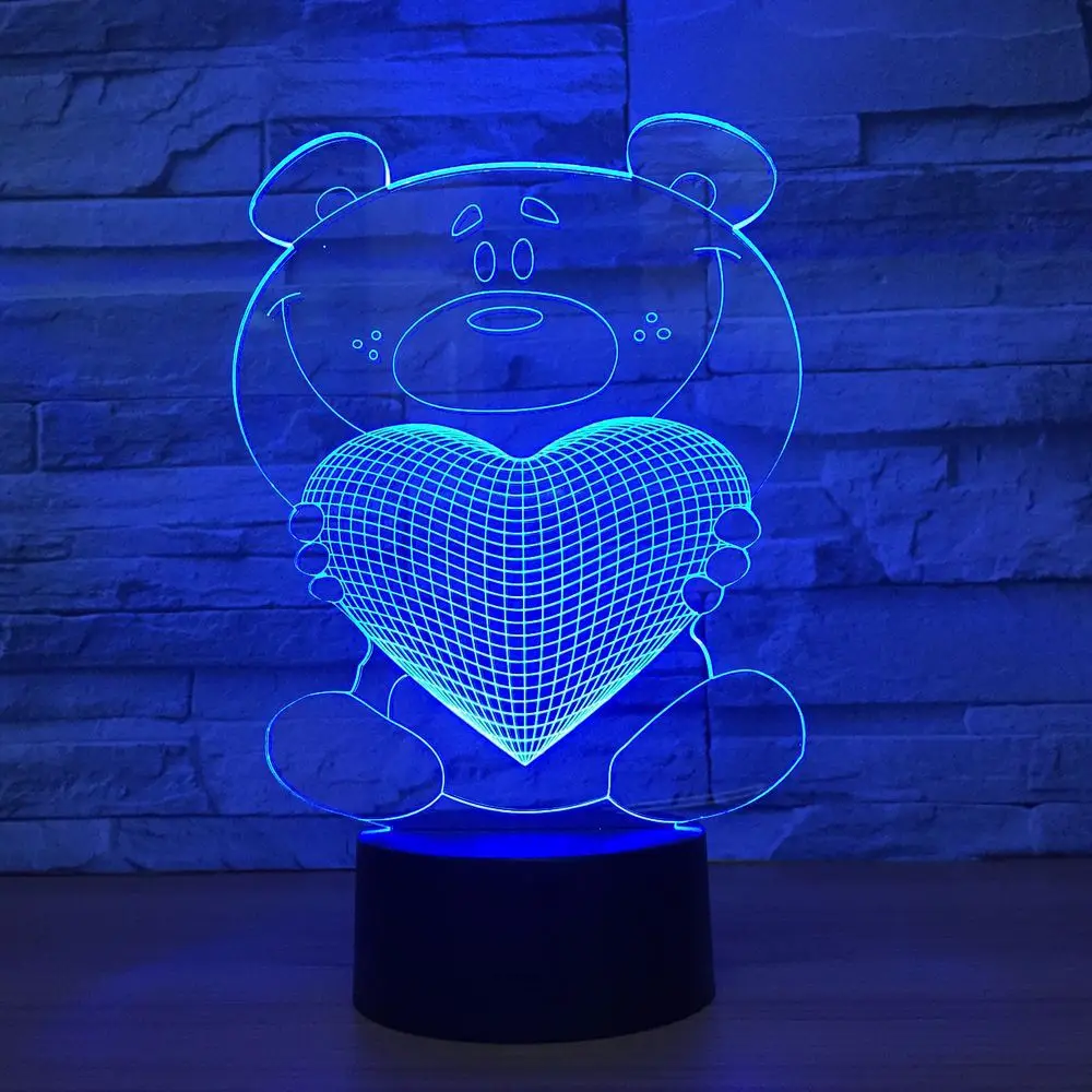

Bear Hug Love 3D Led Night Light Colorful Bar Bedroom Decoration Fixtures Birthday Holiday Gift for Kids Room Lights Drop Ship