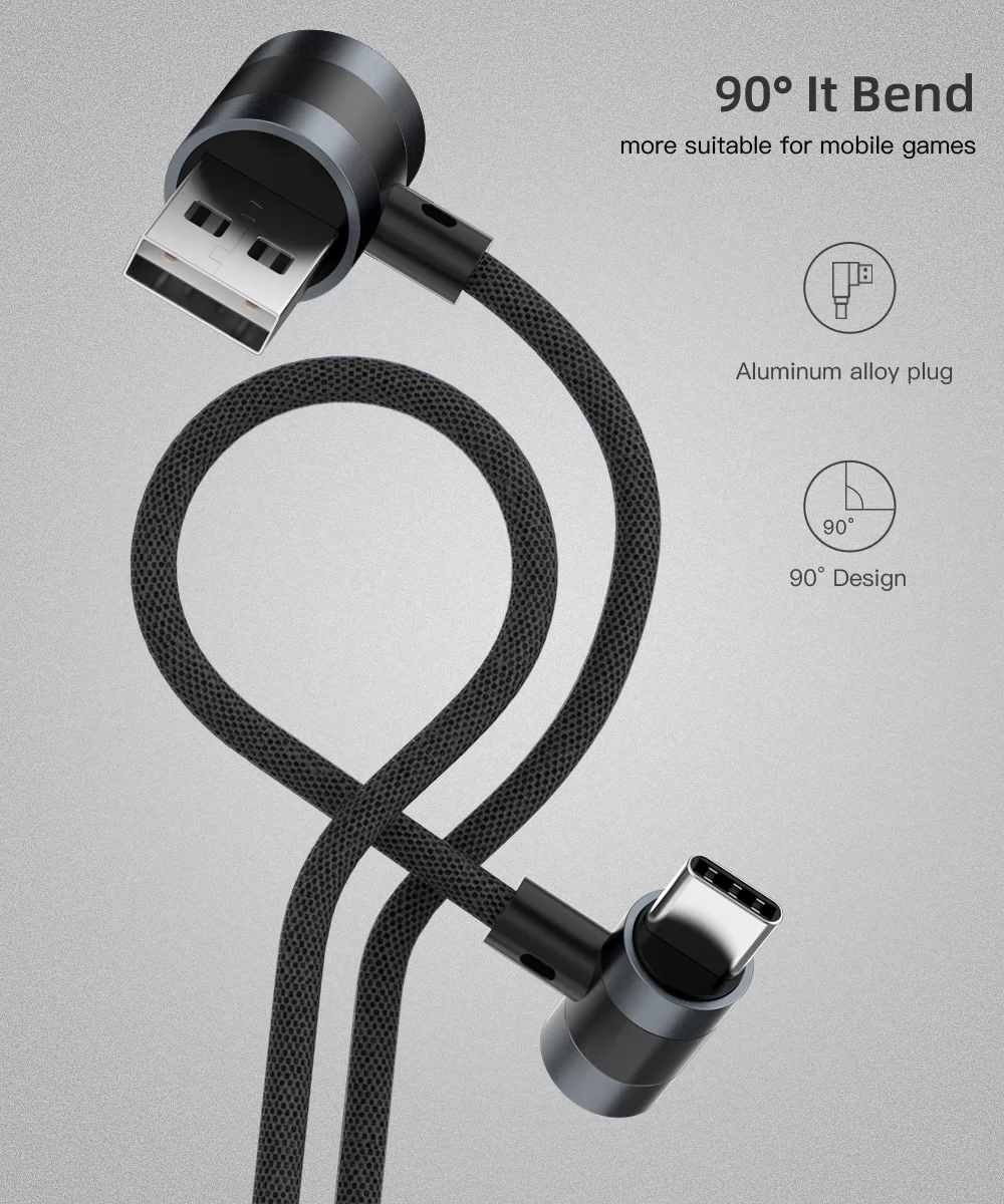 90 градусов локоть USB C Micro USB кабель 2.1A быстрое зарядное устройство USB шнур L Тип Нейлоновый плетеный кабель для передачи данных для huawei samsung sony Xiaomi