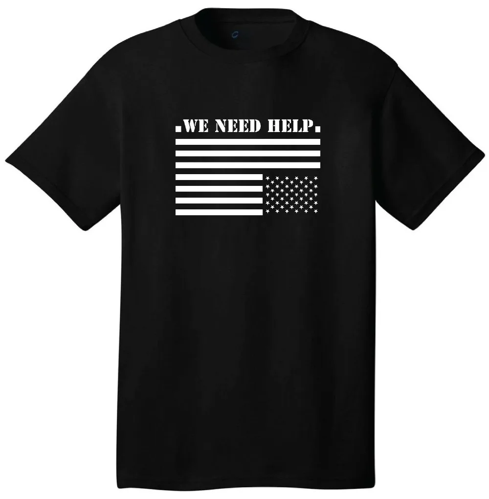 We Need Help T-Shirt S.O.S. American Flag Political Activist Anti-Trump Protest 2019 Men'S Fashion Color O-Neck Casual Movie Tee | Мужская