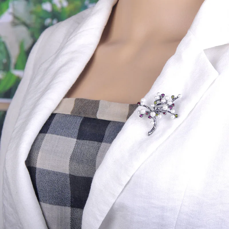 Madrry New Exquisite Imitation Pearls Trees Shape Brooches Colorful Rhinestone Brooch Women Men Dress Coat Collar Jewelry Gifts | Украшения
