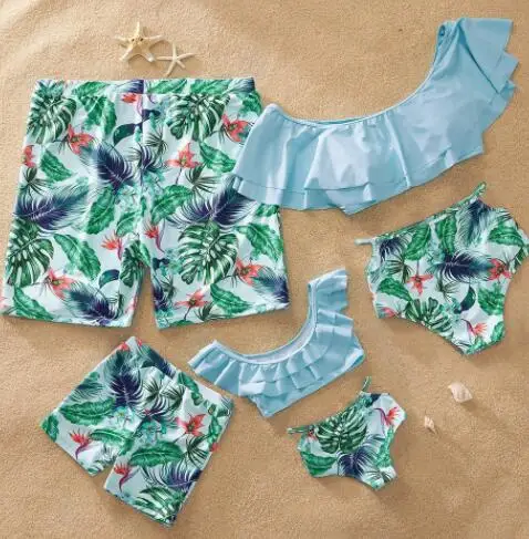 blue Одинаковые купальники для всей семьи; купальник для мамы и дочки; семейный Купальник; Пляжный наряд для папы и мальчика; купальный костюм для мамы и меня - Цвет: blue