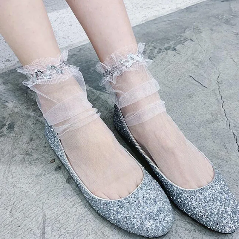 Носки женские блестящие с сетчатым ворсом | Женская одежда