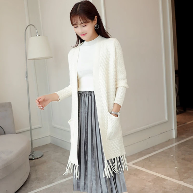 Ladies Knitting Shawl 2019 New Spring Autumn Casual Women Long V-neck Tassels Sweater Fashion Elegant Pure Color Cardigan JXT109 |