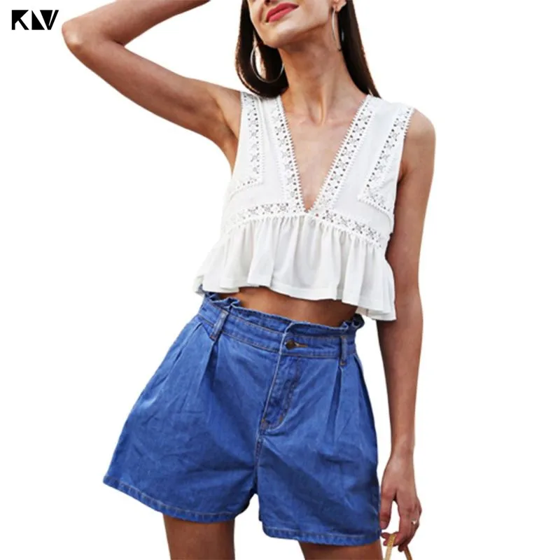 KLV Летняя Сексуальная майка без рукавов с v образным вырезом вязаный укороченный