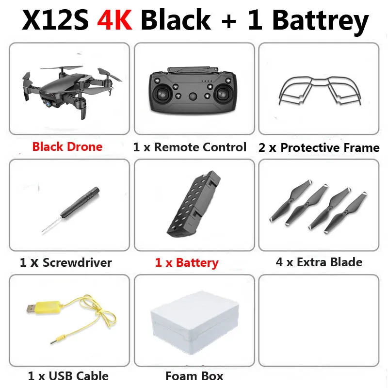 4K Black 1B Foam X12S мини складной Дрон с камерой 4K 1080P широкоугольный WiFi FPV удерживающий высоту RC Квадрокоптер Вертолет игрушка SG106 E58 - Цвет: 4K Black 1B Foam