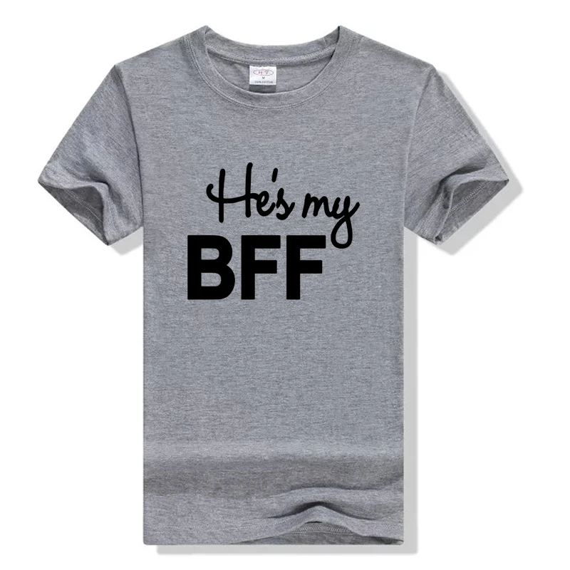 

He's She's My BFF Fashion Women Men Couple Sporting Letter Print Black TShirt Couple T Shirt For Lovers Valentine's Tops Tees