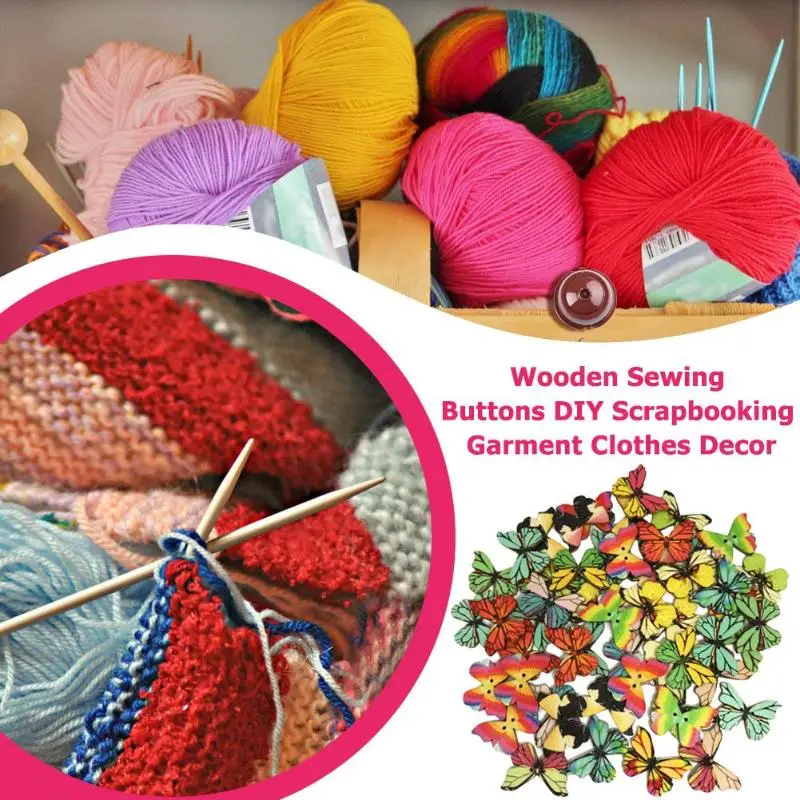 50 шт. ретро деревянные швейные пуговицы в форме бабочки DIY Скрапбукинг Декор