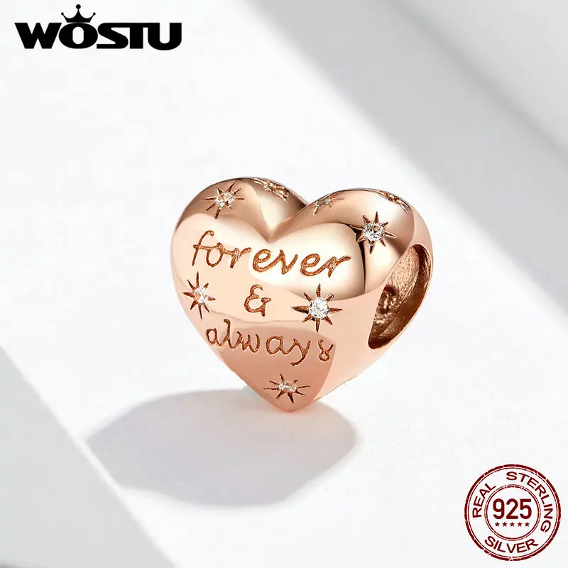 WOSTU бусины из розового золота Forever& Always, серебро 925 пробы, подвеска для оригинального браслета, сделай сам, изготовление ювелирных изделий, FIC1223