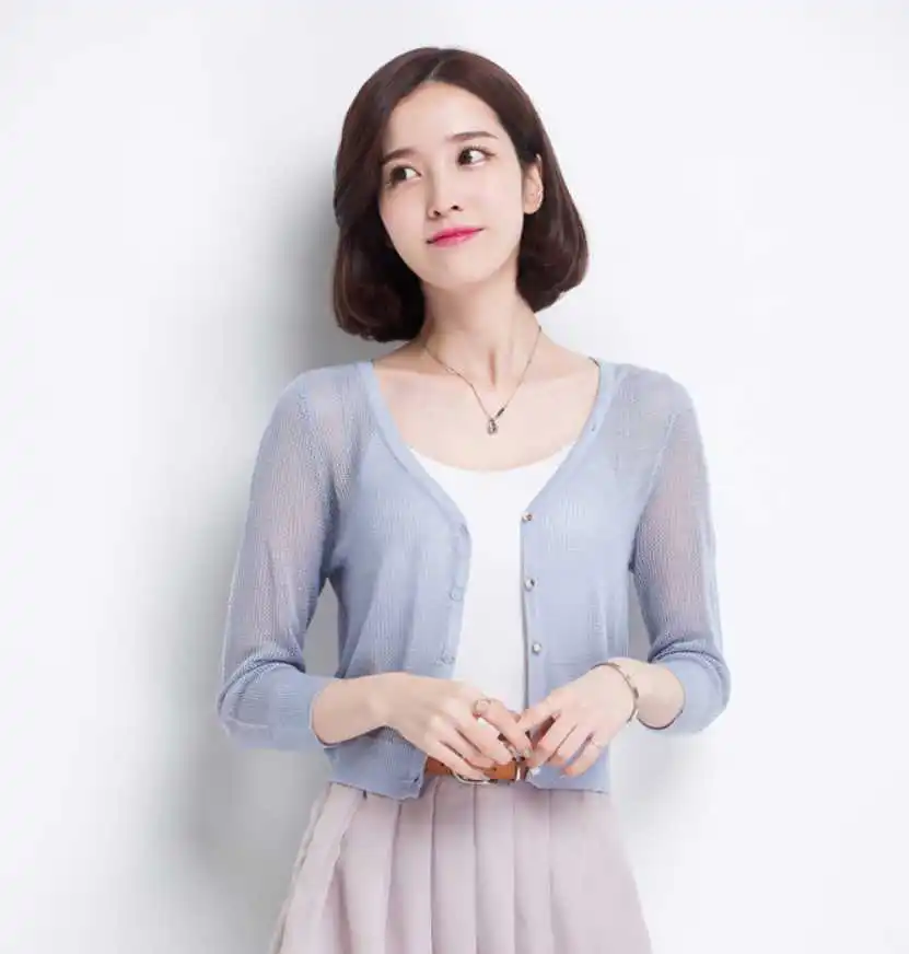 Sweater Cardigan 2019 Spring and Summer V-neck Short Design Thin Loose Cutout Cape Outerwear Female Free Shipping |