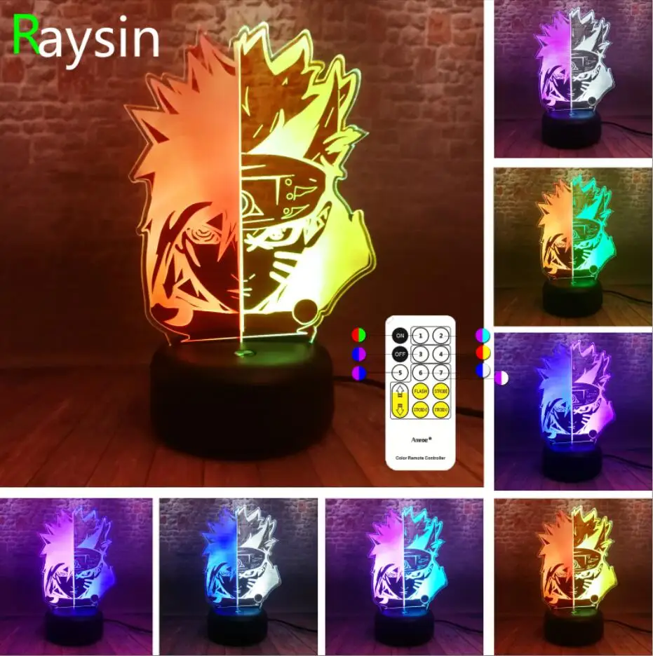 Controller 7 Color AMROE Hot аниме Наруто Саске лицо смешанные Двойные Цвета 3D светодиодный Ночник светильник домашний декор подростковый День рождения Рождество подарки для детей Детские игрушки - Испускаемый цвет: Controller 7 Color
