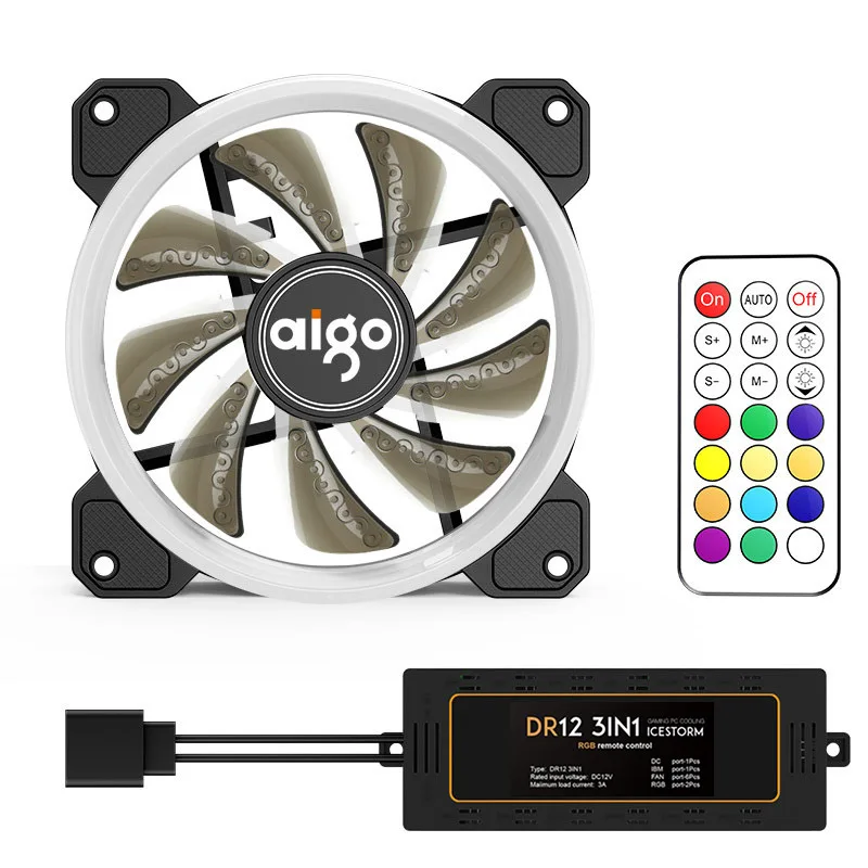 Вентилятор охлаждения Aigo DR12 120 мм с пультом тихий кулер для игрового компьютера