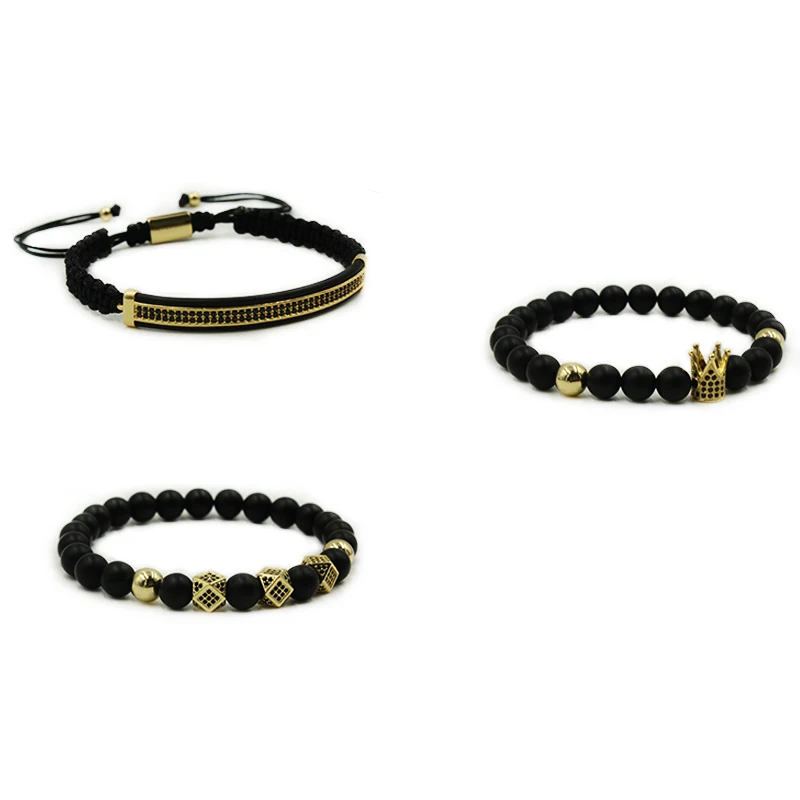 

3pcs/set Men Bracelet Crown Charm Bracelet Natural Stone For Women And Mens Pulseras Masculina for Women bracelets gift