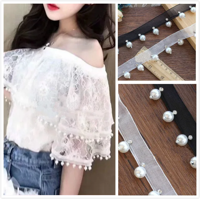 3 ярда/партия ручная работа бисер маленькая жемчужная кисточка кружевная отделка