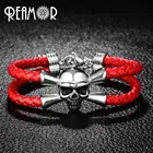 Мужской браслет REAMOR со скелетом из нержавеющей стали 316L, модный регулируемый плетеный кожаный ремешок в виде пиратской яркости, мужские браслеты