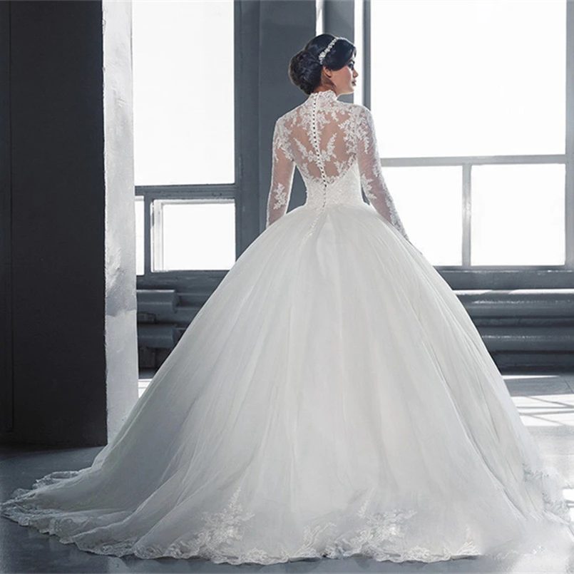 Vestido De Novia принцессы бальное платье свадебное с блестками одежда длинным рукавом