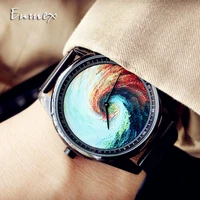 enmex individualization design steel wristwatch 3d rainbow whirlpool creative design oil painting fashion quartz clock watch