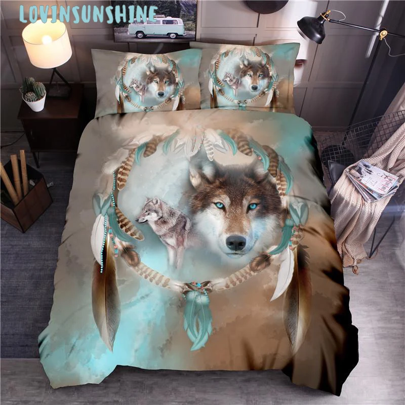 LOVINSUNSHINE 3D Wolf King/queen/twin Size Комплект постельного белья из 3 предметов пододеяльник