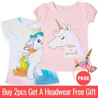 Детская футболка единорог, футболки для малышей, футболка с единорогом для девочек Детская Хлопковая футболка летние топы для маленьких девочек, модная одежда с героями мультфильмов
