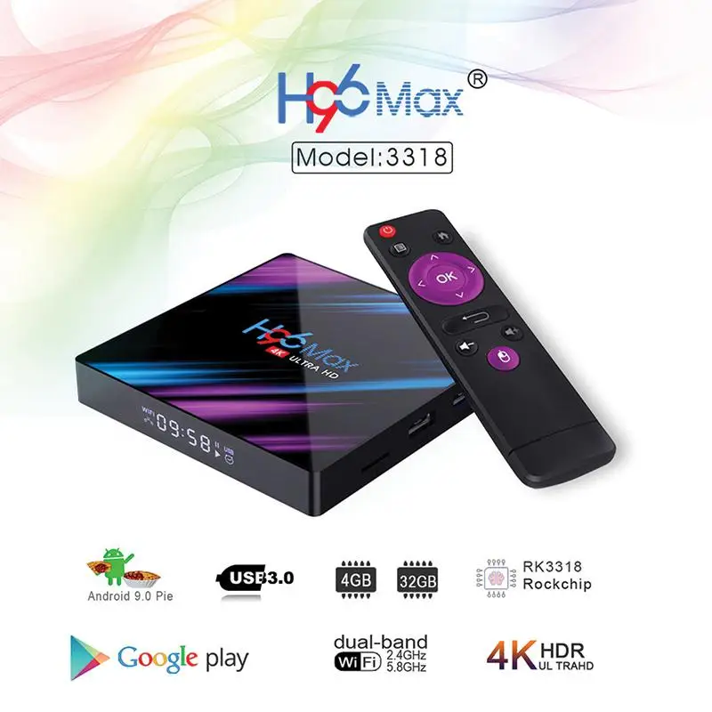 H96 max 3318 Четырехъядерный 4 + 64G Android 9 0 HD умный сетевой медиаплеер ТВ-приставка с