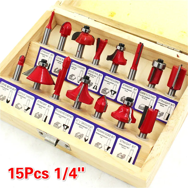 Набор фрез комплект из 15 насадок карбида вольфрама хвостовик 1/4 дюйма 1/2 6 35