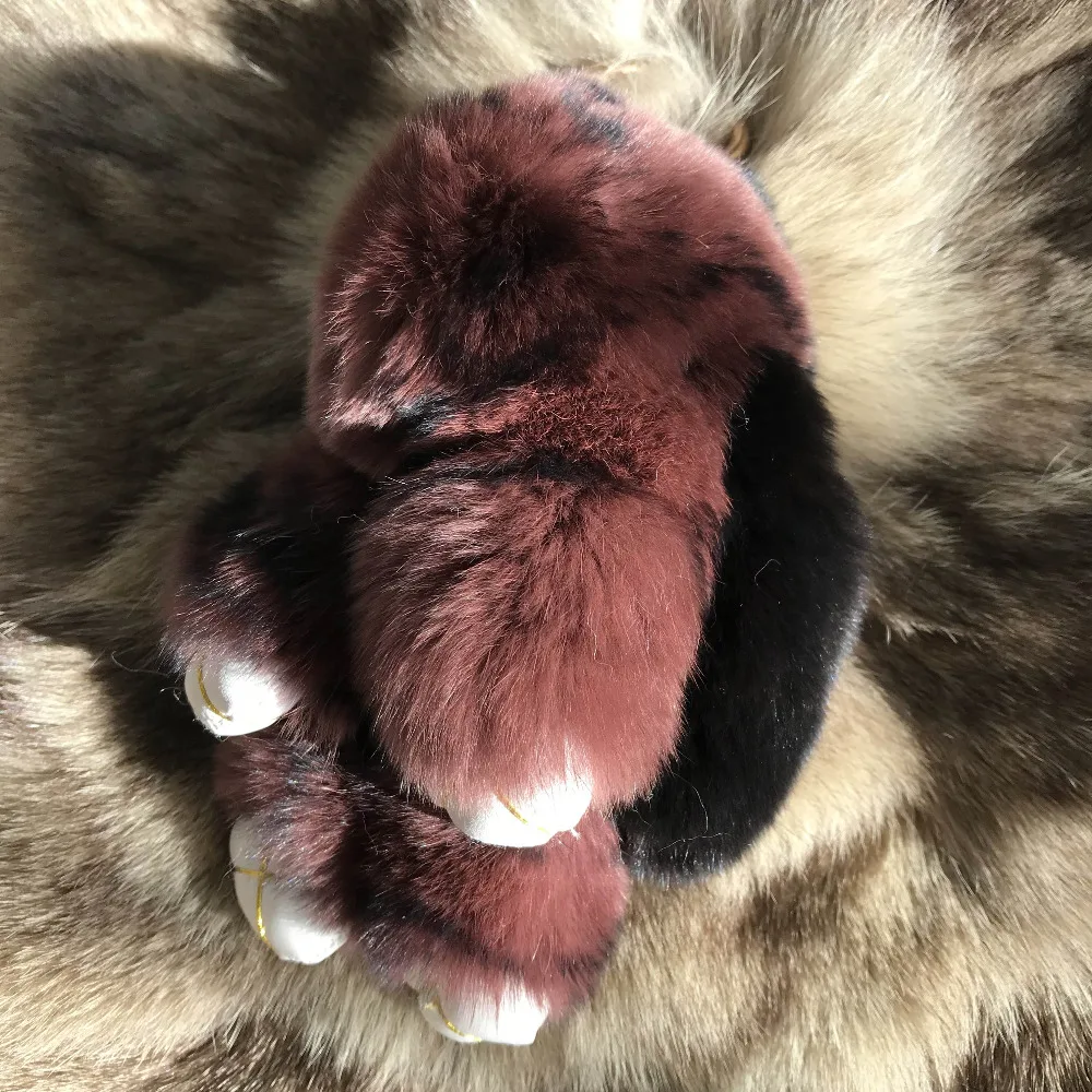 Magicfur Бургунди черный Настоящий мех кролика мяч с кроликом мягкая одежда принтом