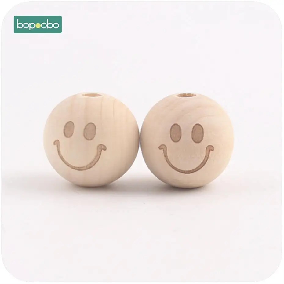 smilely face Bopoobo 10 шт. деревянные игрушки печать бусины DIY аксессуары для ожерелья декоративные Фитинги Аксессуары для прорезывания зубов детский Прорезыватель 20 мм - Цвет: smilely face