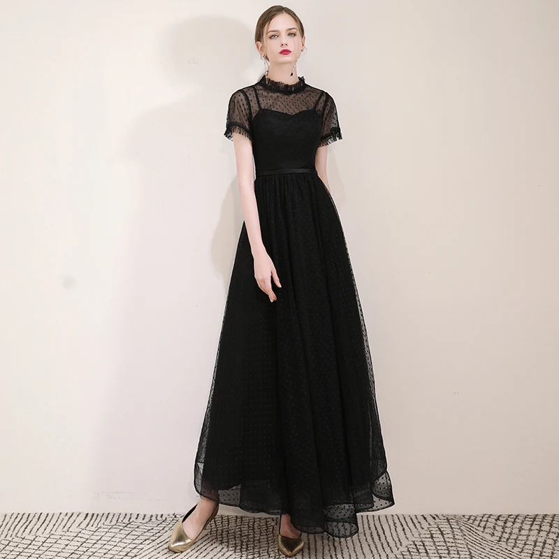 SSYfashion, короткие рукава, молния сзади, длина по щиколотку, тюль, Длинные вечерние платья, на заказ, для вечеринки, выпускного, официальное платье, Vestido De Noche