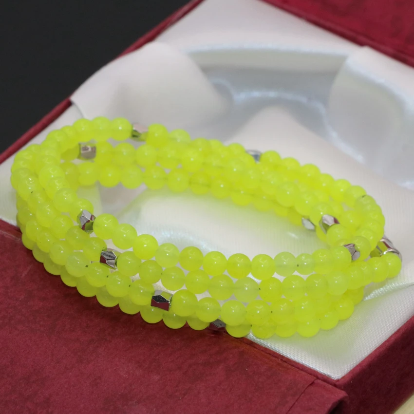 Бесплатная доставка длинные цепи 4 ряда Lemon нефриты Халцедон камень мм круглые