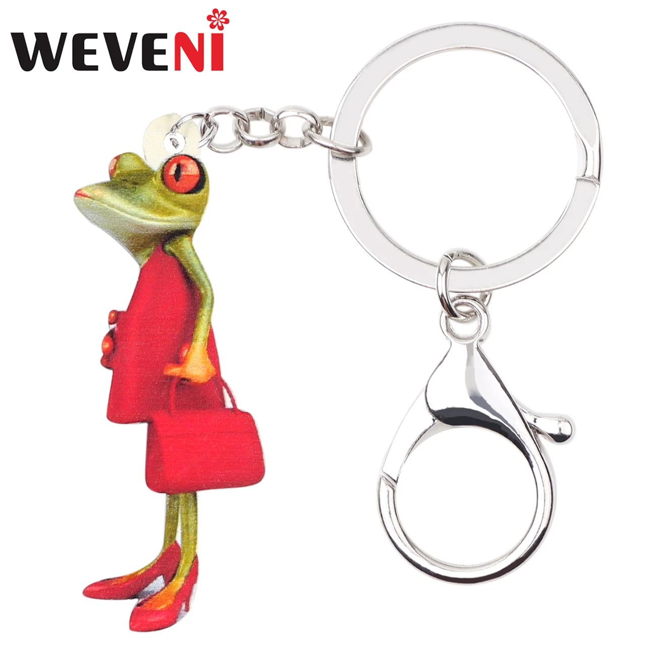 Женское акриловое кольцо WEVENI красное платье с цепочкой для ключей в виде лягушки