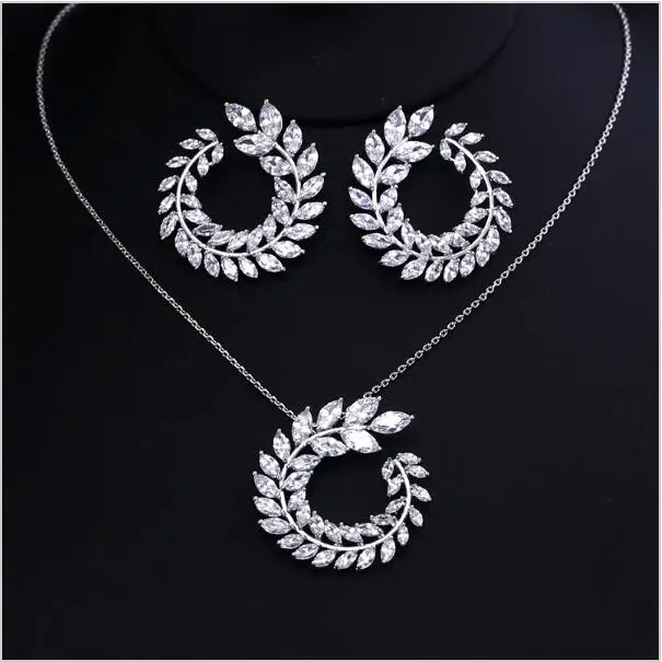 Новый дизайн роскошное AAA циркон в форме оливковой ветки Ожерелье Подвеска для