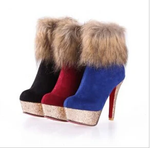 New Fur ankle boots fashion single winter women's shoes high heel women wedding new arrival plus size 32-42 | Обувь