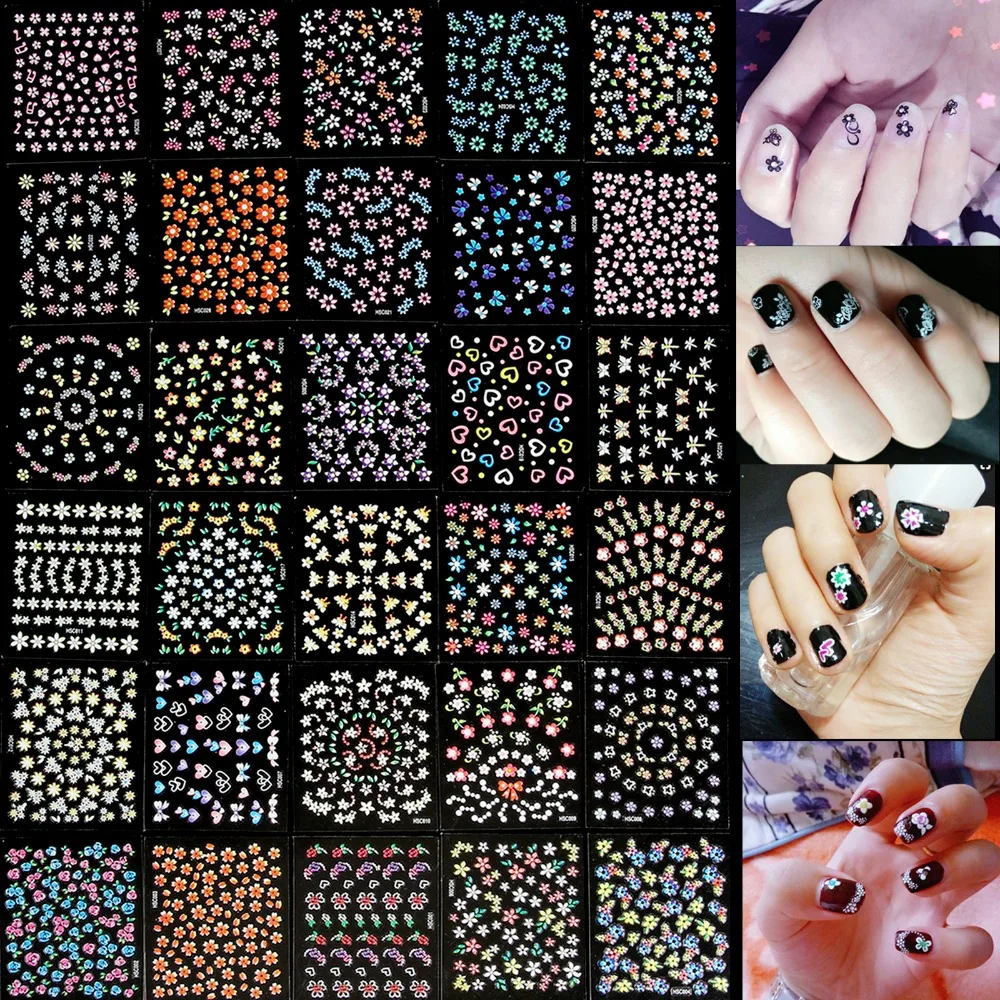 

30 Sheets Nail Art 3D Stickers Flowers Design Manicure Tips Decal Decorations