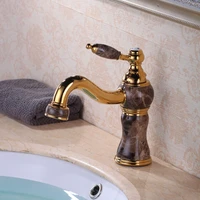 modern luxury single handle golden plated solid brass torneira cozinha jade body with marble stone lavatory basin faucet