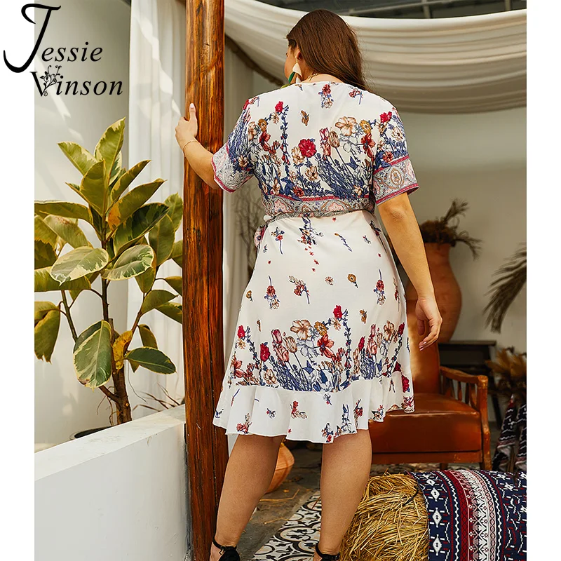 Женское платье с запахом Jessie Vinson белое хлопковое коротким рукавом V-образным