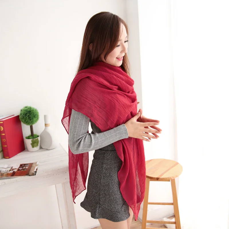 Мода 2017 г. зимние Шарфы для женщин Для хиджаб хлопок белье шарф Однотонная одежда