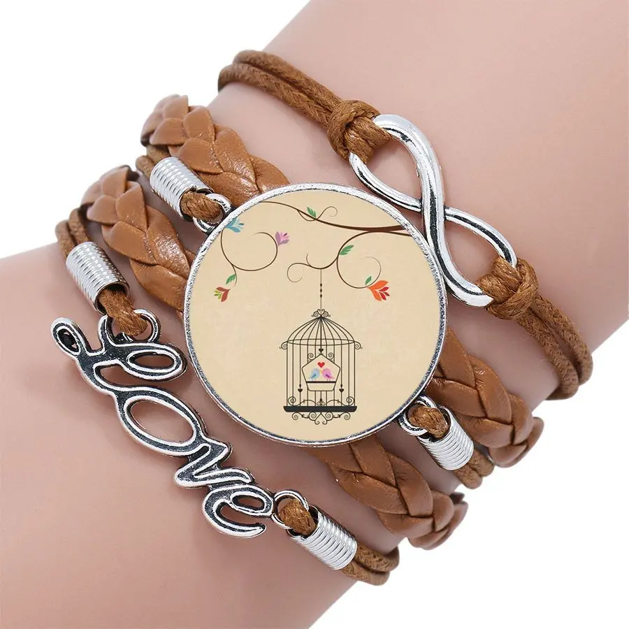 Модный Многослойный черный/коричневый кожаный браслет из стекла высокого