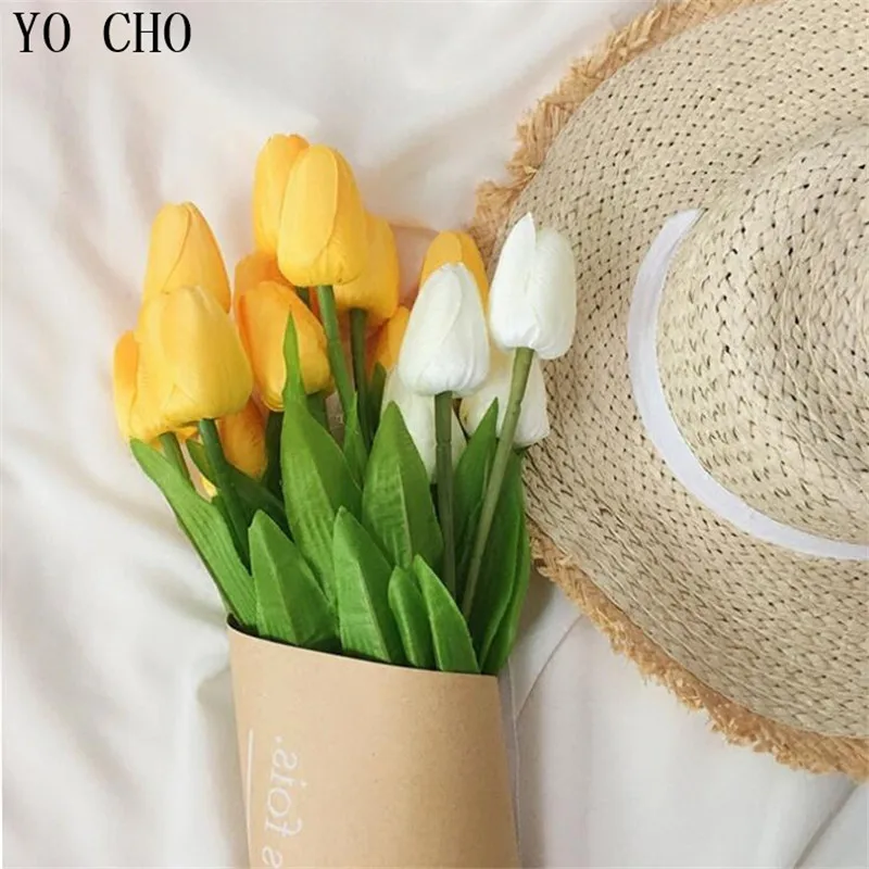 

YO CHO 10 pcs/lot Tulips Artificial Flower Plants PU Real Touch Flowers For Home Wedding Decorative DIY Artificial Mini Tulip