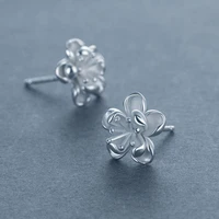 new arrival fashion simple silver color jewelry delicate flower design stud earrings for women girls party jewelry gifts