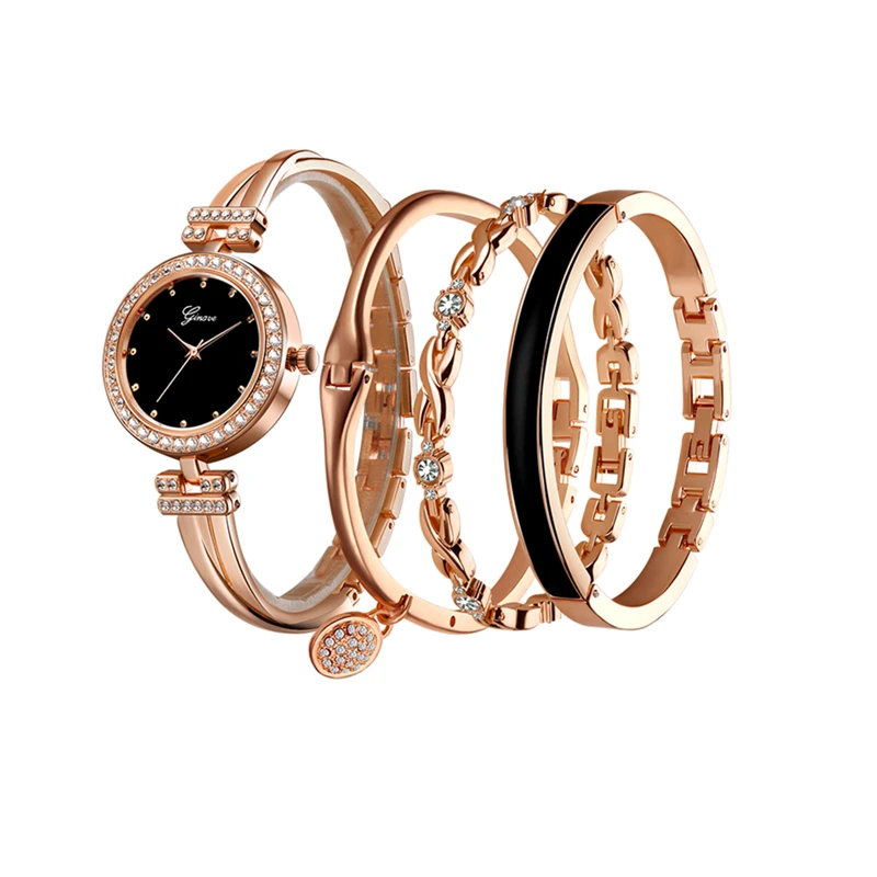 4 шт. костюм элегантный браслет часы Дамы Роскошные Модные кварцевые часы наручные часы розовое золото алмаз часы для женщин часы Orologio