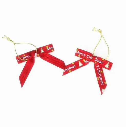 

2000pcs Free shipping Wholesale New Year Merry Red Bow Ties Christmas Tree Decorations Elastic loop with pre-tied bow
