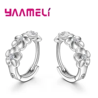 top sale 925 sterling silver earring women flower hoop loop embed crystal pretty jewelry for wedding accessories