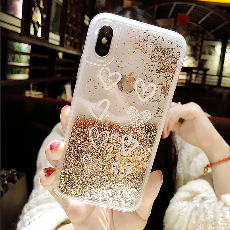 Zxtrby Роскошный Жесткий ПК с сердечком чехол для iPhone 6 S 7 8 Plus X XS 10 Золотой блестящий