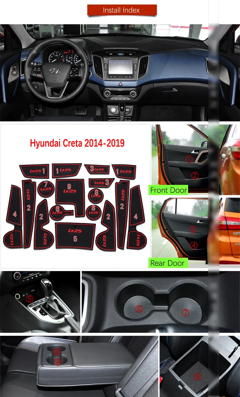 Противоскользящий резиновый коврик для ворот Hyundai Creta ix25 2014 2015 2016 2017 2018 2019