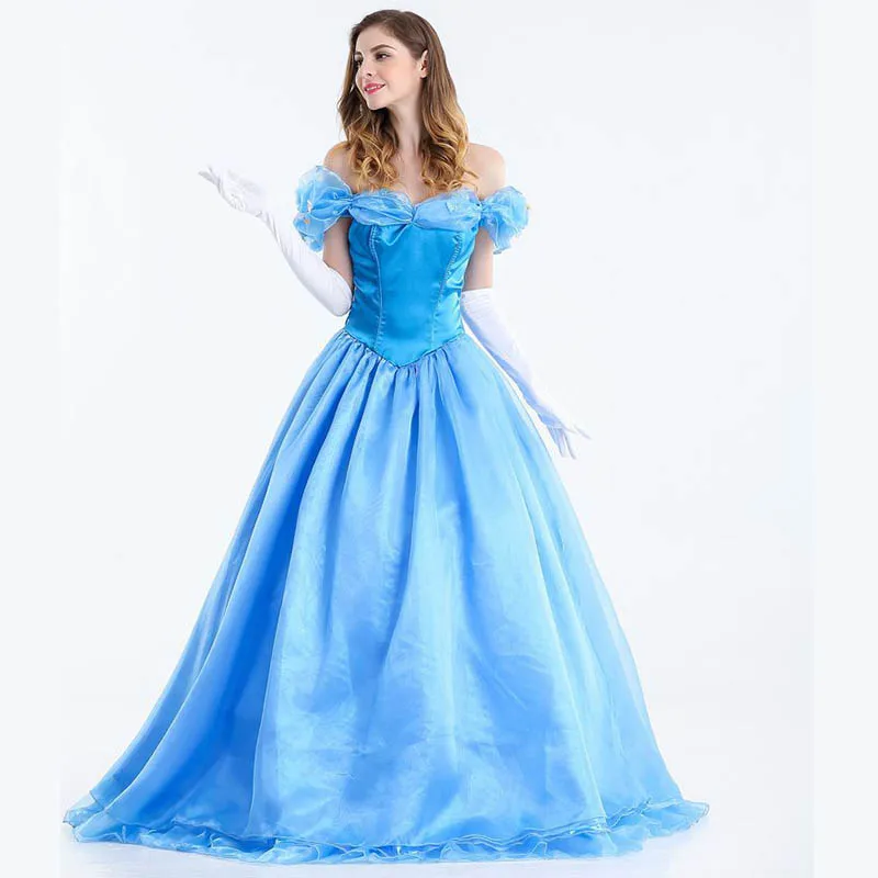 Женский костюм для косплея Золушки голубой белоснежный принцессы костюмы на