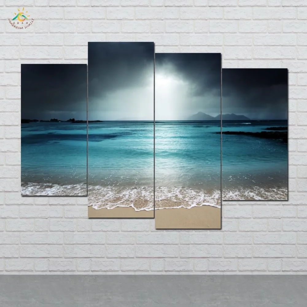 

Blue Beach Wall Art HD Prints Canvas Art Painting Modular Picture And Vintag Poster Canvas Painting Home Decor 4 PIECES